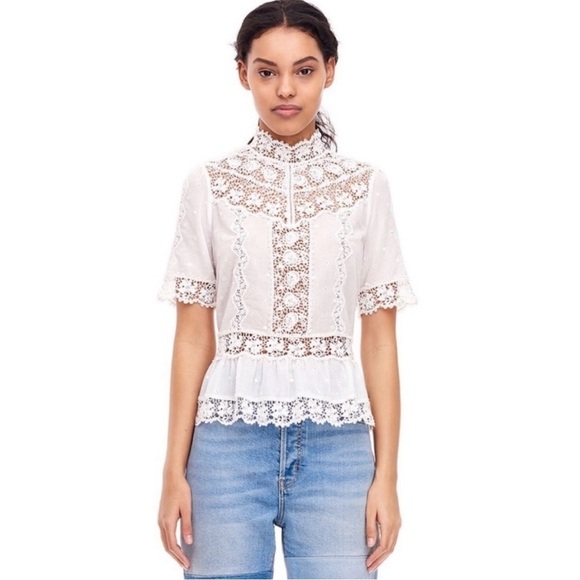 Rebecca Taylor 100% cotton BEAUTIFUL Victorian mock neck eyelet lace blouse NWT - Picture 1 of 14